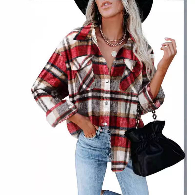 Damen Karierte Flanellbluse mit praktischen Brusttaschen und lässigem Schnitt R&B