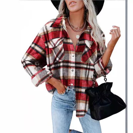 Damen Karierte Flanellbluse mit praktischen Brusttaschen und lässigem Schnitt R&B