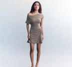 Damen Off-Shoulder Kleid mit Raffung R&B