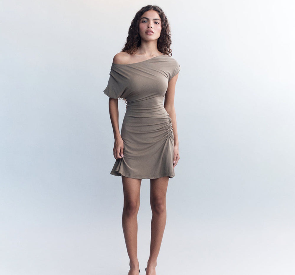 Damen Off-Shoulder Kleid mit Raffung R&B