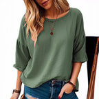 Damen lässiges Oversize-Shirt mit weitem Rundhalsausschnitt R&B