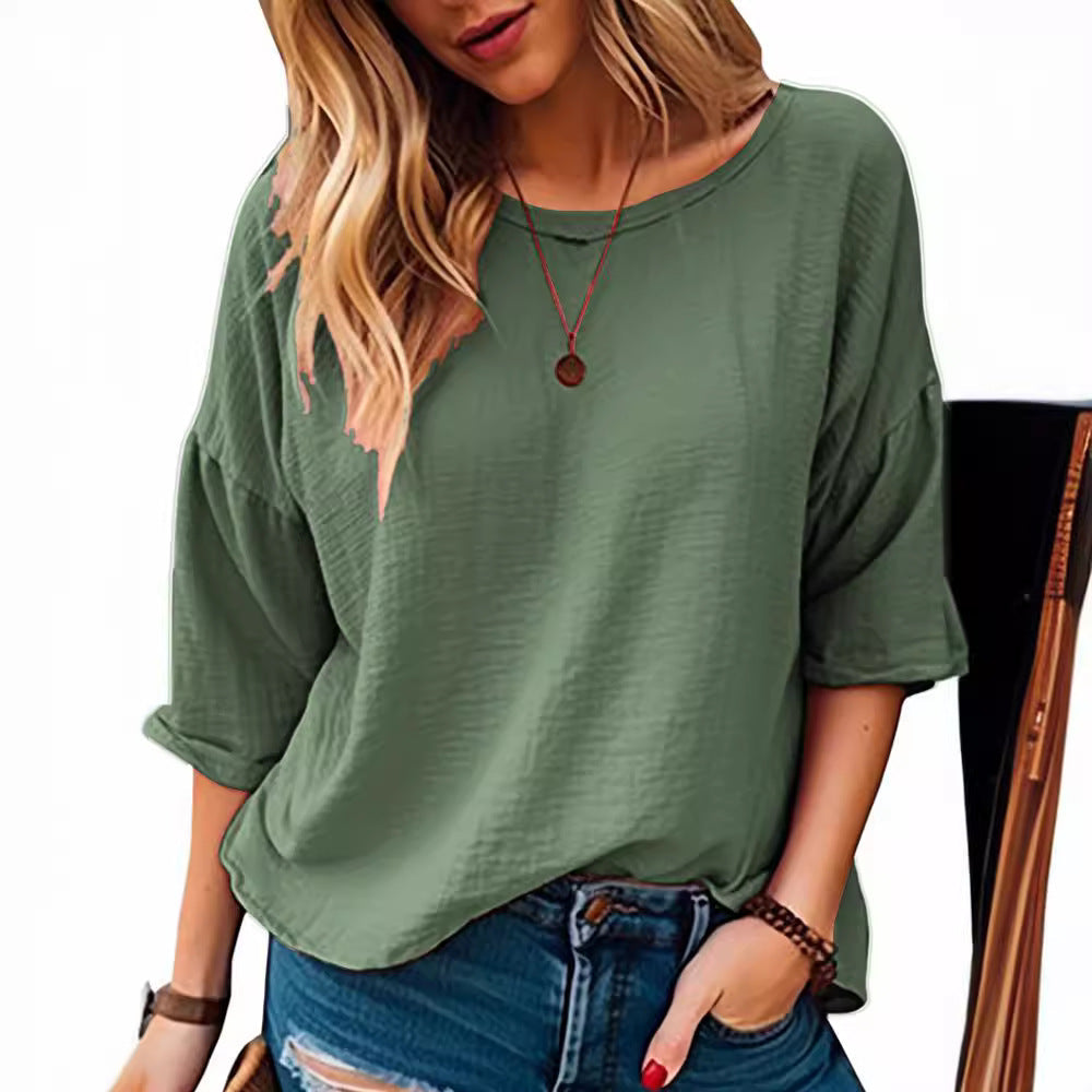 Damen lässiges Oversize-Shirt mit weitem Rundhalsausschnitt R&B