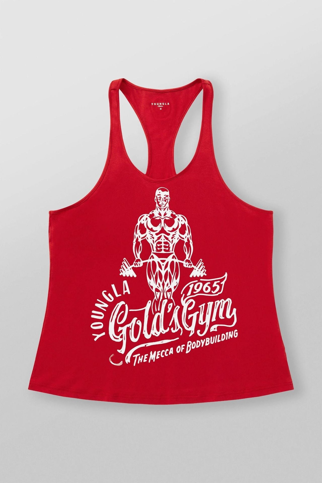 Herren nan athletisches Stringer Tanktop rückenfreier Schnitt mit Kontrastpaspel und Kraftsportmotiv R&B