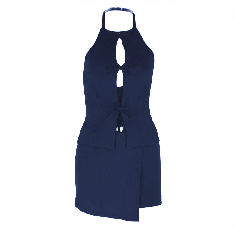 Damen Elegant Schnitt Minikleid mit Schlüssel-Ausschnitt und taillierter Silhouette R&B