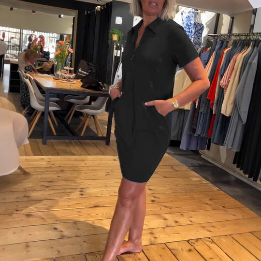 Damen nan legeres Polokleid aus Jersey mit Halbfrontreißverschluss und Eingrifftaschen R&B