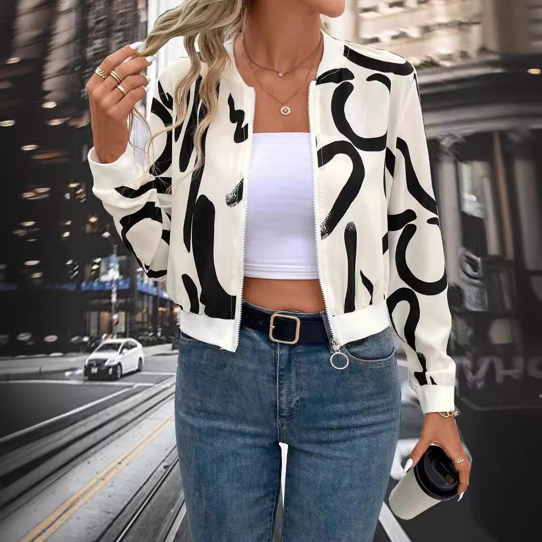 Damen Bomberjacke mit künstlerischem Muster und komfortabler Passform R&B
