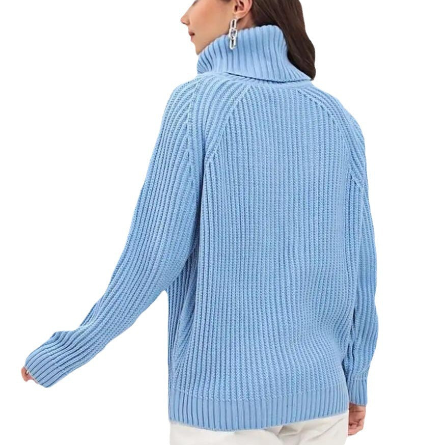Damen Strickpullover mit hohem Kragen und Wabenstruktur R&B
