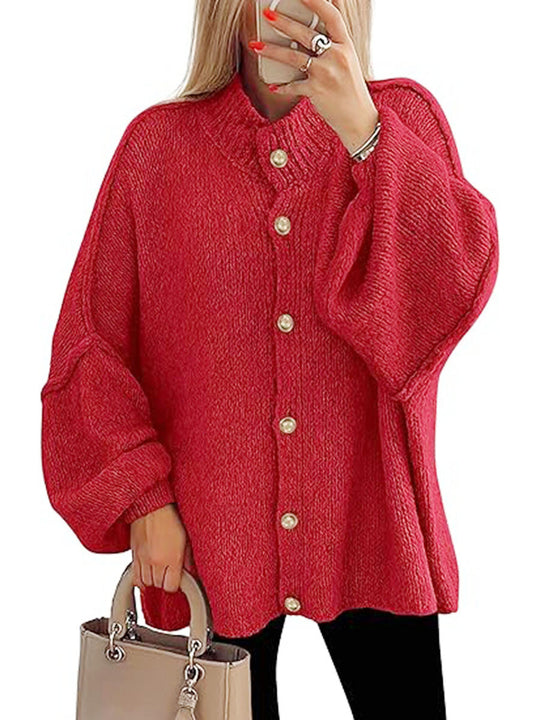 Damen oversized Strickjacke mit Knopfverschluss R&B