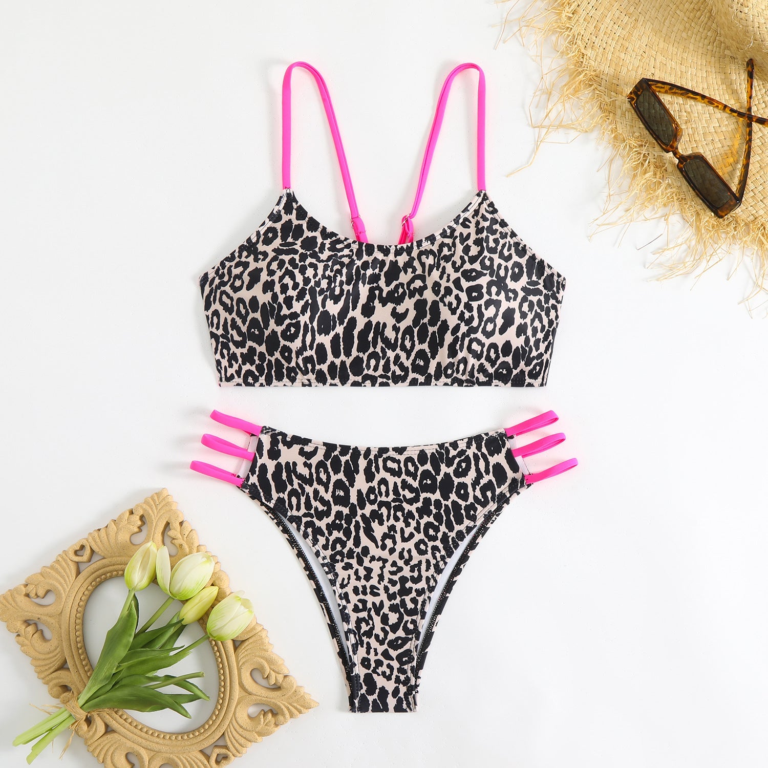 Damen Triangel-Bikini mit aufregendem Leopardenmuster und sportlichen Details R&B