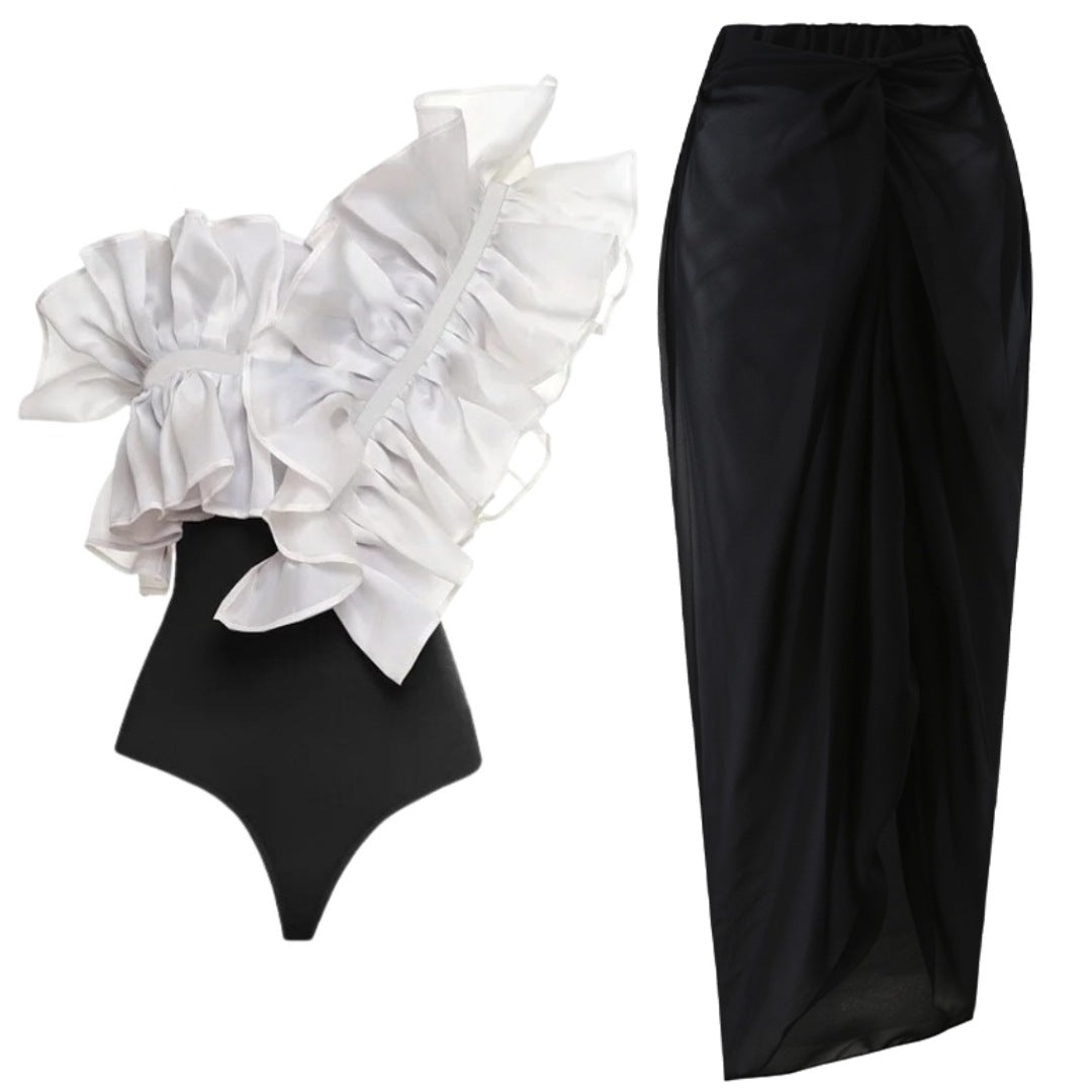 Damen Einteiler Badeanzug mit voluminösen Rüschendetails R&B