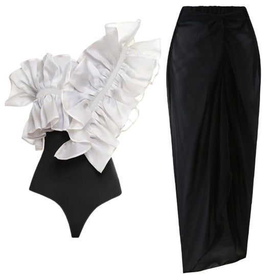 Damen Einteiler Badeanzug mit voluminösen Rüschendetails R&B