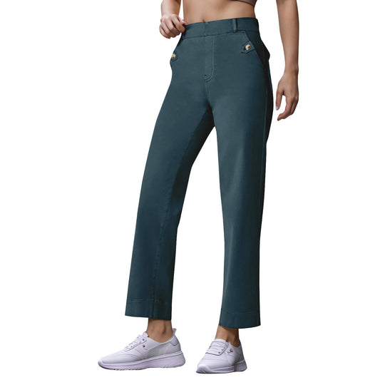 Damen Weite High-Waist Hose mit modischen Knopfdetails R&B
