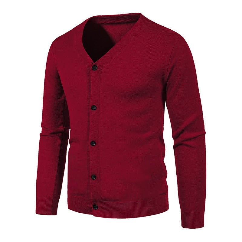 Herren stilvolle Strickjacke mit tiefem V-Ausschnitt und Knopfleiste R&B