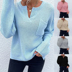 Damen lässiger Strickpullover mit V-Ausschnitt und strukturierter Oberfläche