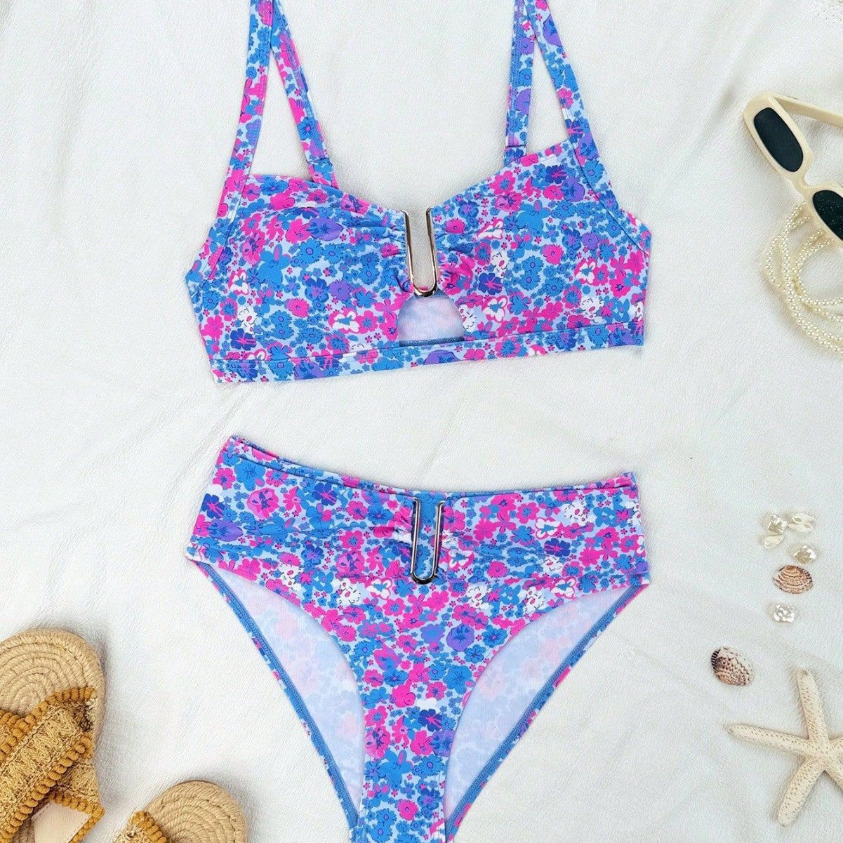 Damen Bikiniset mit modischem Verschluss und floralem Design R&B