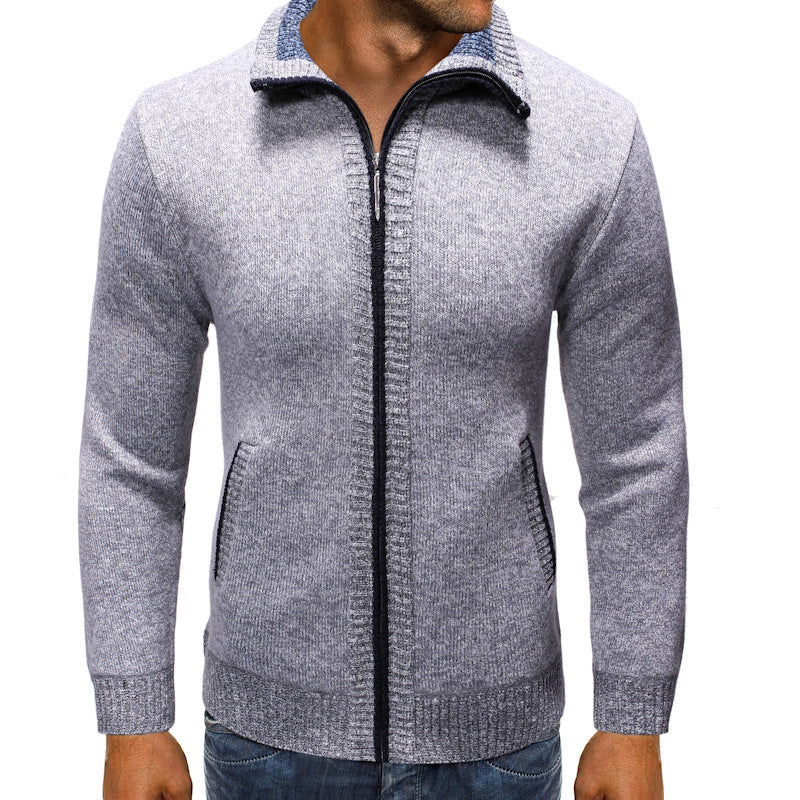 Herren Strickjacke mit Stehkragen und praktischen Taschen R&B
