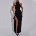 Damen Glamouröses Abendkleid mit Schlitz und Hochkragen R&B