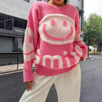 Damen Strickpullover mit fröhlichem Emoji-Motiv und komfortablem Schnitt R&B