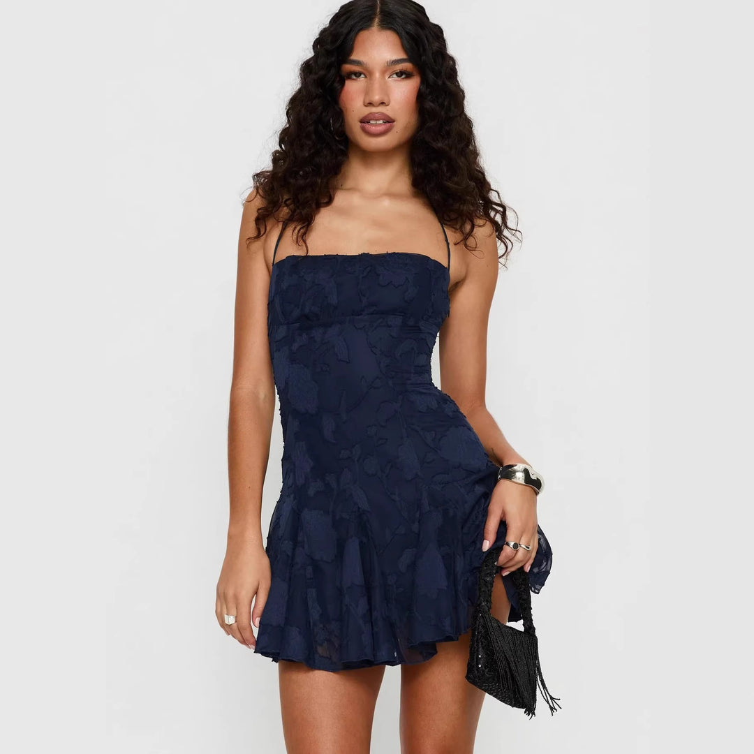 Damen Minikleid mit floralen Details und schwingendem Rock R&B