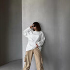 Damen Lässiger Oversized-Pullover mit abgerundetem Saum und langen Ärmeln R&B