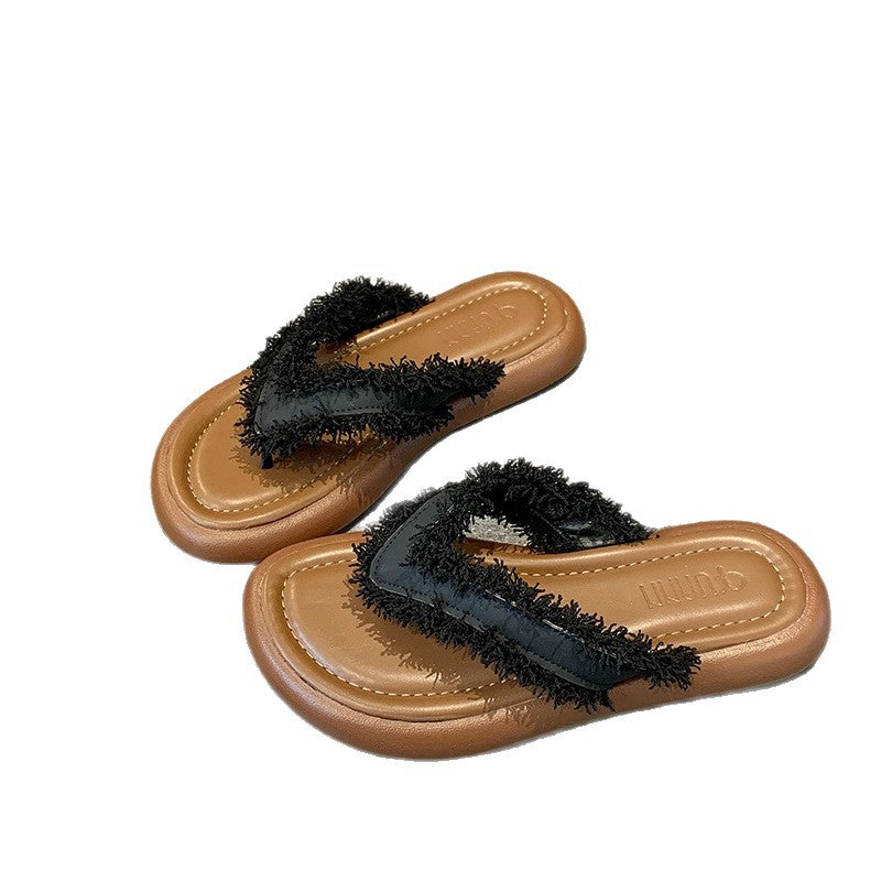 Damen Komfortable und modische Sandalen mit fransigen Riemen EB