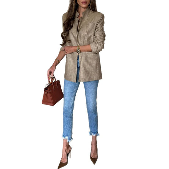 Damen elegante Blazerjacke mit strukturierter Oberfläche und modernen Details R&B