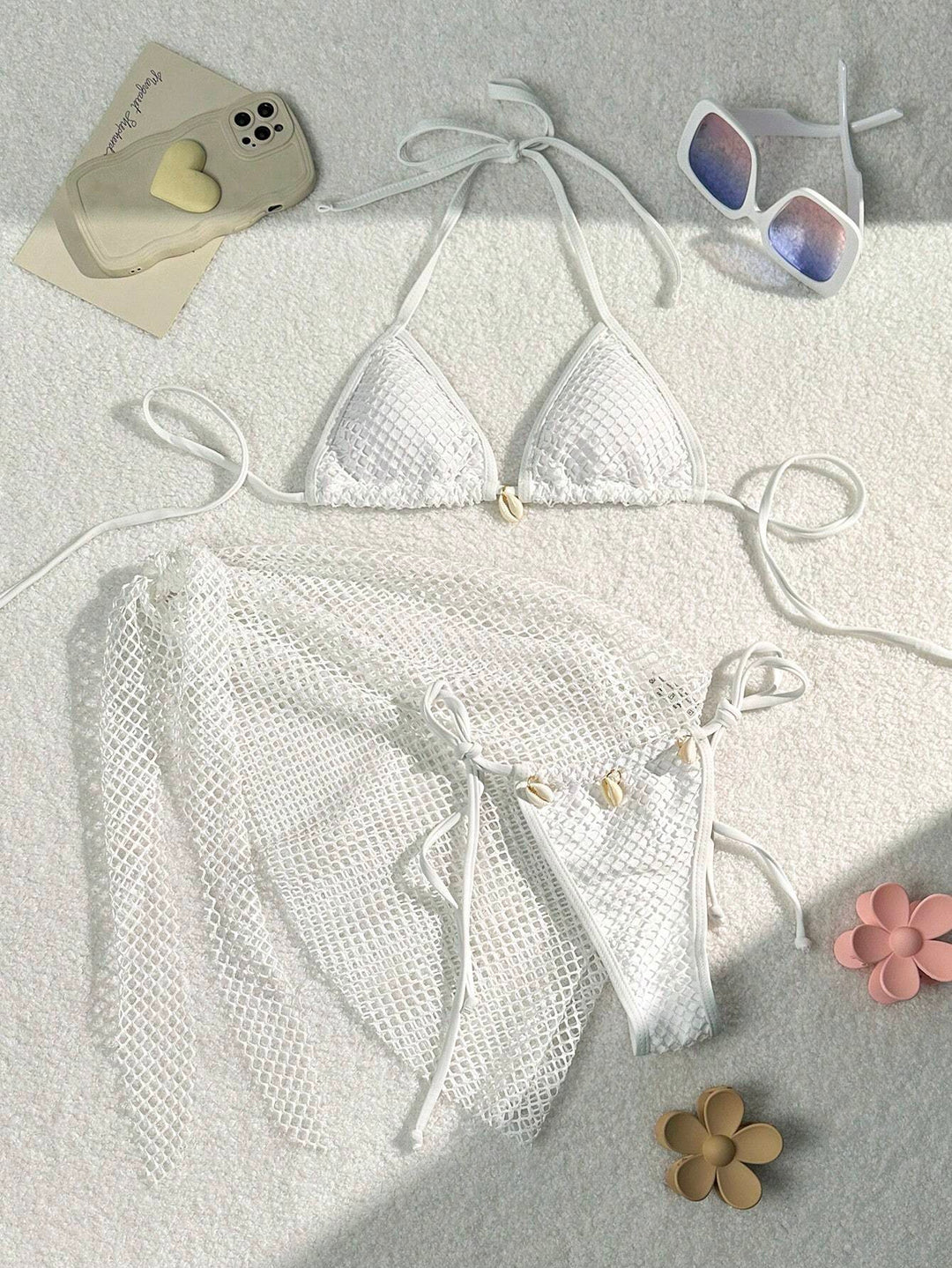 Damen Triangel-Bikini mit transparentem Netzgewebe und Schnürdetails R&B