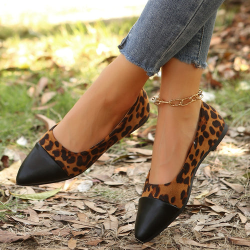 Damen Ballerinas mit eleganten Leopardenprint und modischem Spitzen-Zehenbereich R&B