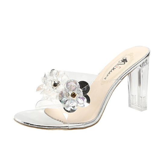 Damen glamouröse Mules mit floralem Strass-Schmuckdetail R&B