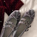 Damen Ballerina-Schuhe mit dekorativer Schleifenapplikation und doppeltem Riemendesign