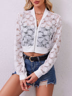 Damen Transparente Spitzen-Bomberjacke mit floralem Muster R&B