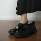 Damen Ballerina mit elastischen Kreuzriemen und modischem Blockabsatz