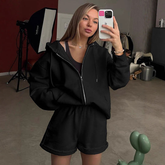 Damen bequeme Sweatshorts mit Oversized Hoodie R&B