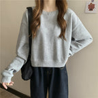 Damen lässiger cropped Pullover aus weichem Baumwollmix mit modischem Rundhalsausschnitt