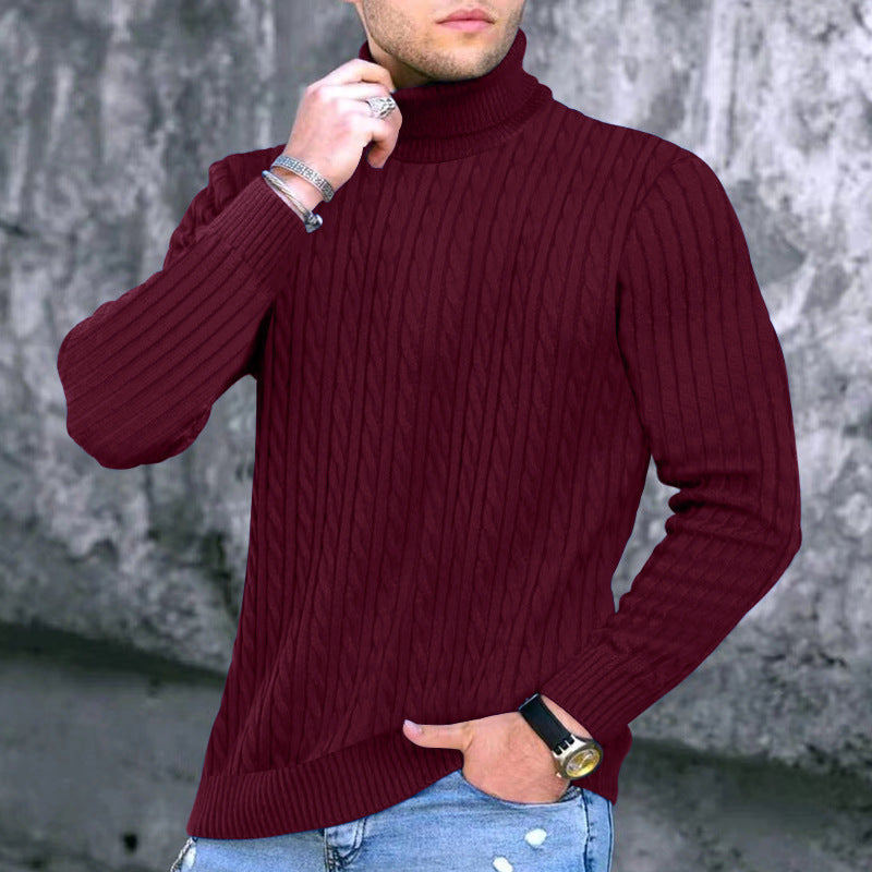 Herren eleganter Rollkragenpullover mit exquisiter Zopfmusterstruktur R&B