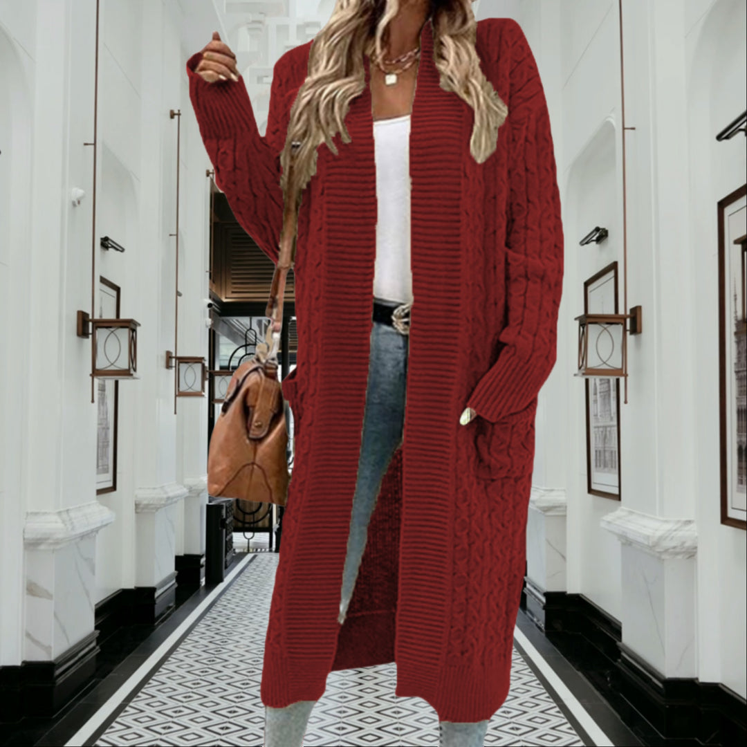 Damen Strickjacke mit grobem Zopfdesign und praktischen Taschen R&B
