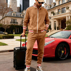 Herren nan sportiver Trainingsanzug mit gestreiften Rippbündchen, Reißverschlussjacke und tapered Jogginghose R&B