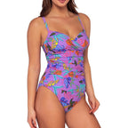 Damen Einteiliger Badeanzug mit floralem Wickeldesign und verstellbaren Trägern R&B
