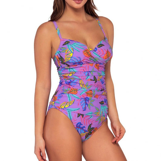 Damen Einteiliger Badeanzug mit floralem Wickeldesign und verstellbaren Trägern R&B