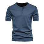 Herren nan schmal geschnittenes Kurzarmshirt mit kurzer Knopfleiste und geripptem Kragen aus Baumwollmix R&B