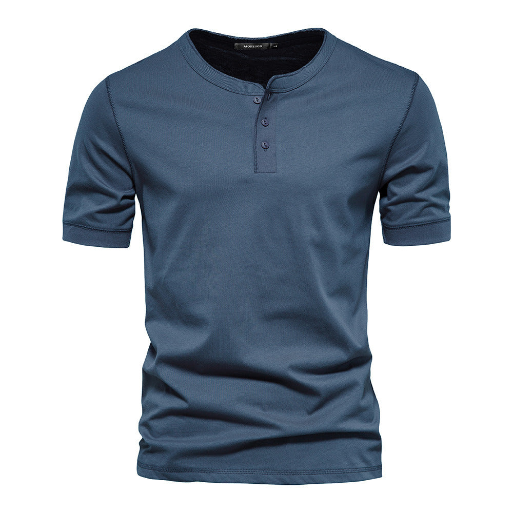 Herren nan schmal geschnittenes Kurzarmshirt mit kurzer Knopfleiste und geripptem Kragen aus Baumwollmix R&B