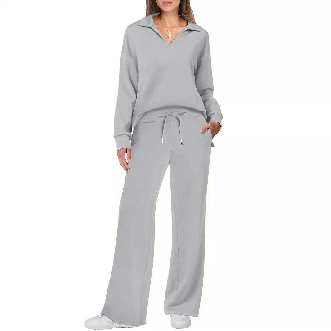 Damen Bequemer Freizeitanzug mit elegantem V-Ausschnitt und lockerem Schnitt R&B