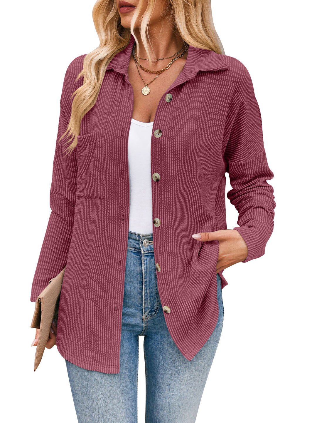 Damen lässige Strickjacke mit Knopfleiste R&B
