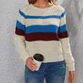 Damen Baumwollpullover mit modernen Blockstreifen und Rundhalsausschnitt
