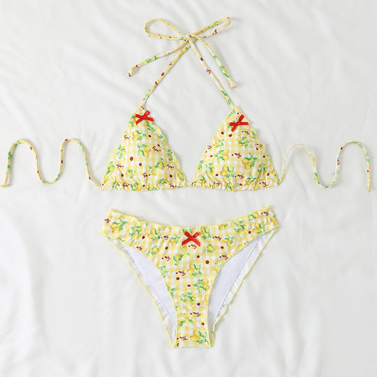 Damen Triangel-Bikini mit floralem Muster und Rüschendetails R&B