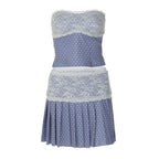 Damen Bandeau Kleid mit Spitzenbesatz und Plisseefalten R&B