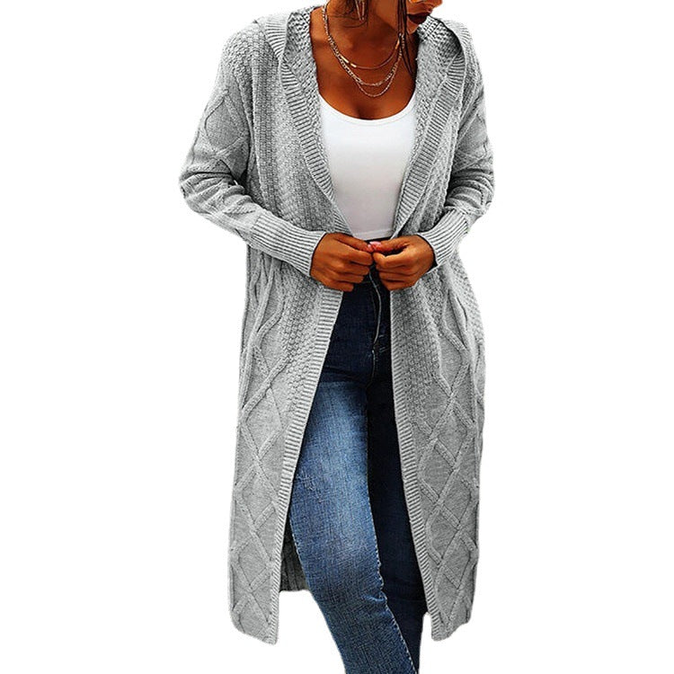 Damen Strickmantel mit gehäkeltem Zopfdesign und offenem Schnitt R&B