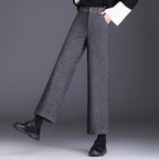 Damen Weite Woll Stoffhose mit klassischem Muster