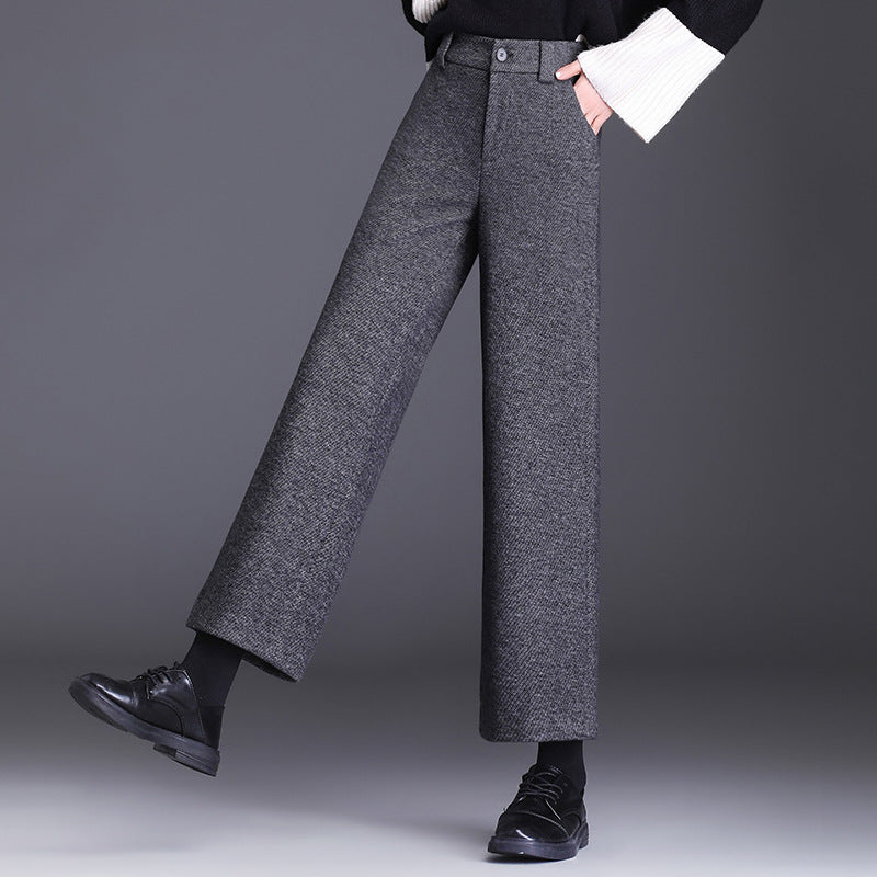 Damen Weite Woll Stoffhose mit klassischem Muster