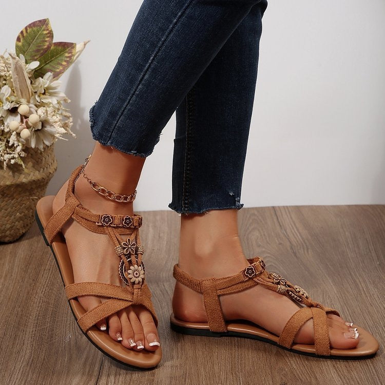 Damen Riemchen-Sandalen mit floralen Applikationen und komfortablem Fußbett R&B